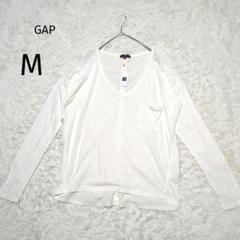 未使用 ギャップ Vネック カットソー アイボリー 長袖【M】バックライン
