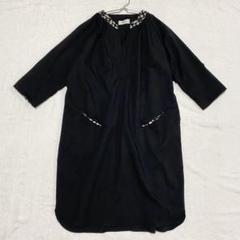 【アクチュエル】ワンピース 七分袖 袖ロールアップ キーネック レース ひざ丈2