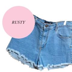 【ラスティ】RUSTY♡ショート丈♡デニム♡ダメージ加工♡【USA➡S】ブルー系