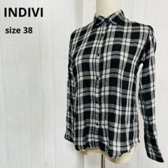 インディヴィ　INDIVI チェック柄長袖シャツ ブラウス【38】a557