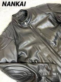 L】NANKAI パテッド レザー ライダースジャケット 黒 シングル