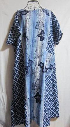 ♦浴衣反物リメイク♦ロングワンピース　ゆったり楽ちんサイズ　ハンドメイド　桔梗