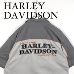 HARLEY-DAVIDSON 半袖オープンカラーワークシャツ　L　刺繍ロゴ