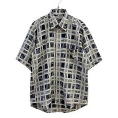 古着柄シャツパターンシャツチェックシャツ半袖シャツポリエステルグレーブルーボタン