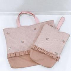 ma様 ヌビ 苺と苺の白い花　レッスンバック　上履き入　体操着袋　ヌビバック ma様 ヌビ 苺と苺の白い花 レッスンバック 上履き入 体操着袋