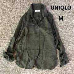 UNIQLO ユニクロ プレミアムリネンシャツ　カーキ 麻 レディース Mサイズ
