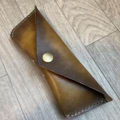 メガネケース　パティーヌブラウン　牛ヌメ革　真鍮 サングラスケース
