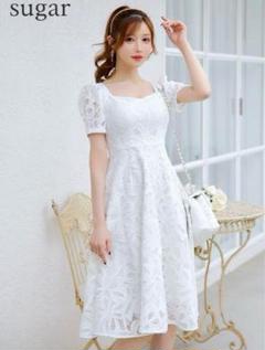 24006 GINZA COUTURE エルケイ 花柄レース ワンピースホワイト