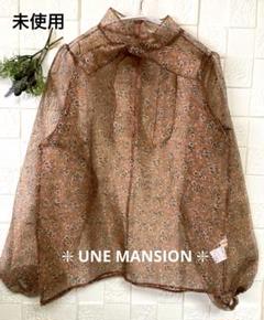 【UNE MANSION】ユヌマンション　小花柄シースルーブラウス　リボン　美品
