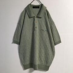 日本製 古着 くすみカラー リネン混 ポロニット 透かし編み 半袖メンズ レトロ