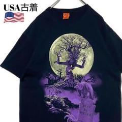 USA古着 ハロウィンtシャツ ホラー系 黒✕紫 L プリントTシャツ