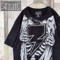 【美品】3RD RAIL　ビッグプリントTシャツ　ボーンスカル　ロゴドン　XL