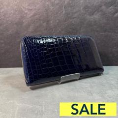 SALE シャイニング クロコダイル 長財布 ミッドナイトブルー 本革 ワニ革 SALE シャイニング クロコダイル 長財布 ミッドナイトブルー 本