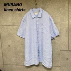【美品】MURANOムラーノ　半袖リネンシャツ　LINEN 水色　パステルカラー