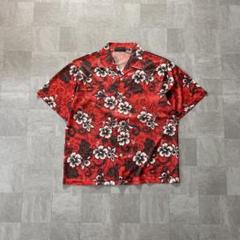 Floral Open Collar Mesh Shirt Red