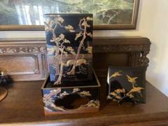 江戸　明治　時代 鶴松梅蒔絵重香合　重箱　小箱 梨地 漆器 重香合 梨地菊蒔絵 内梨地 江戸後期から明治初期 | 古美術ささき
