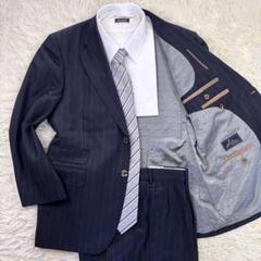 未使用級 DORMEUIL 3ピース モヘア セットアップ ネイビー ストライプ DORMEUIL ドーメル スーツ セットアップ 裏地総柄 ストライプ