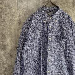 【爽やかな総花柄シャツ】UNIQLO ユニクロ　長袖シャツ　小花柄　ブルー　L