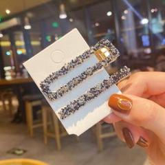 新品未使用✨2パックスクエア ブラッククリスタル ヘアクリップ ヘアアクセサリー