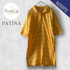 【PATINA】ボーダー柄半袖ポロシャツ コットン カジュアル ゴルフ M