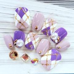 ♡現品*パープル アーガイル♡ ネイルチップ つけ爪