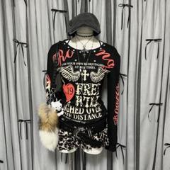 古着　総柄　翼　バックプリント十字架　ロンＴ　y2k  ギャル男　ビジュアル系 古着 総柄 翼 バックプリント十字架 ロンT y2k ギャル男