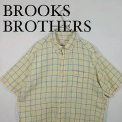 BROOKS BROTHERS 半袖チェックボタンダウンシャツ　リネン