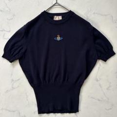 ヴィヴィアンウエストウッド オーブ刺繍 半袖ニット セーター ネイビー 紺 ヴィヴィアンウエストウッド オーブ刺繍 半袖ニット セーター