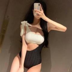 人気商品♡ビキニ　おしゃれ　水着　ホワイト　ブラック L　白　バイカラー　海外