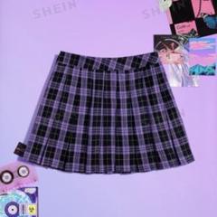 【美品】バーバリー　チェック　ミニスカート　プリーツ　パープル SHEIN パープル ブラック チェック柄 プリーツスカート - メルカリ