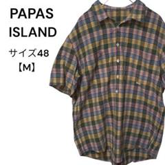 PAPAS ISLAND パパス 半袖シャツ チェック柄 マルチカラー メンズM