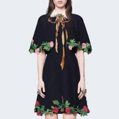 GUCCI グッチ ネイビー 花柄刺繍 半袖ワンピース - メルカリ