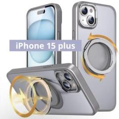 iphone15 plus ケース magsafe 360°回転スタンド グレー