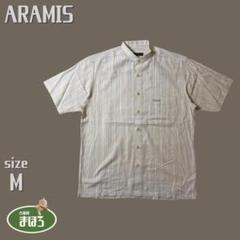ARAMISバンドカラーシャツストライプ刺繍ロゴヴィンテージナチュラル
