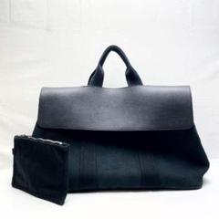 【美品】エルメス バルパライソMM ハンドバッグ キャンバス ブラック 1Q7