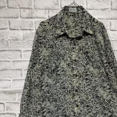 長袖シルクシャツ！アロハ　ブラックホワイトL 13