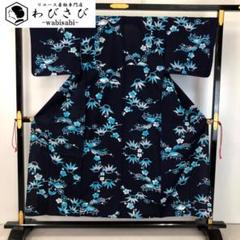 夏着物 浴衣 松竹梅に茶屋 雪輪 青褐色 K-4848 夏着物 浴衣 松竹梅に茶屋 雪輪 青褐色 K-4848 - メルカリ