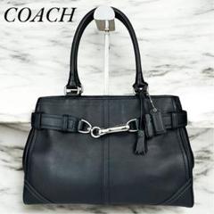 美品　COACH　ハンドバッグ　シルバー金具　オールレザー　ブラック　8A70