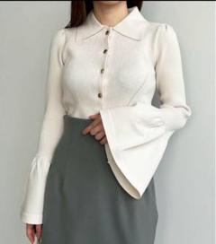 【美品✨値下げ！】 ベルスリーブリブニットシャツカーディガン 白