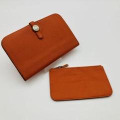 エルメス HERMES ドゴンGM 長財布オレンジ トゴ □O刻印 小銭入れ付き
