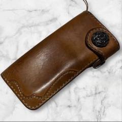 バイカーズウォレット　レザー　長財布　ブラウン　龍　本革