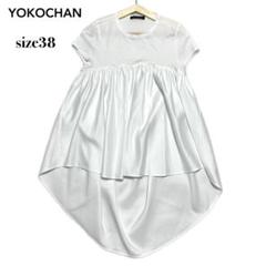 レビュー高評価のおせち贈り物 ✨美品✨ 38 白 カットソー フレア ギャザー ペプラム YOKOCHAN トップス