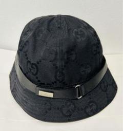 Gucci バケットハット M 黒 GGパターン トリコロールリボン