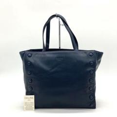 【CELINE】トートバッグ　ロゴ型押し　レザー　ネイビー