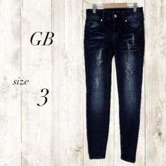 GB ダメージデニムパンツ レディース ダークブルー スキニー