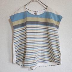 【ZAKURA】（F）ボーダー半袖カットソー/クルーネックブラウス/Tシャツ