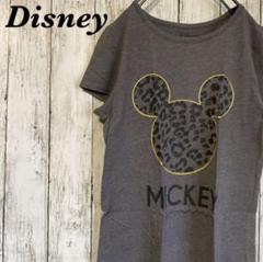 【USED】ディズニー 半袖 Tシャツ ミッキー プリント レオパード XL