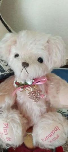 可動式ピンクファーのクマのぬいぐるみ