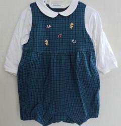 極美品】ファミリア familiar チェック柄ロンパース 青 袖つき 80