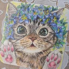 色鉛筆画　見つめる　猫　原画　手描きイラスト 猫 ネコ ねこ 手描き 原画 パステル画 色鉛筆画の通販 by ウラン